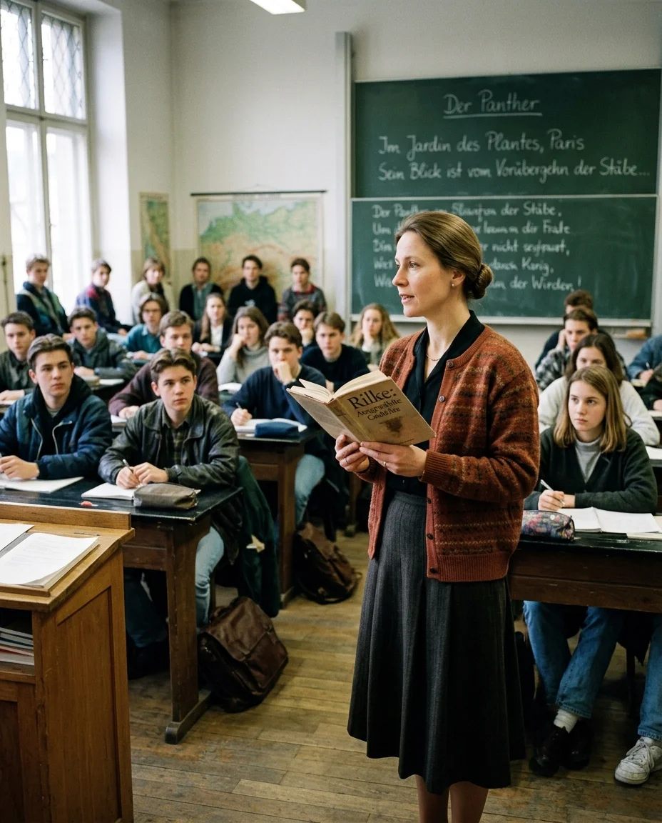 Anna liest der elften Klasse Rilke vor. Hänsel-Brandenburg-Gymnasium